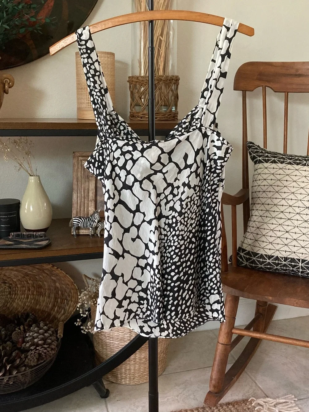 J. Crew Silk Black & White Tie-Front Camisole